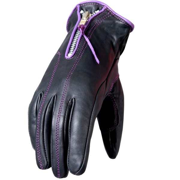Hot Leathers GVL1008 Ladies Driving Gloves with Purple Piping Fashion - Image 2