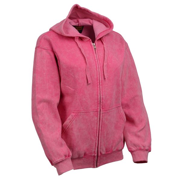 Milwaukee Leather MNG21620 Women s Distressed Pink Sweatshirt Full Zip Up Long Sleeve Casual Hoodie - with Pocket For Sale