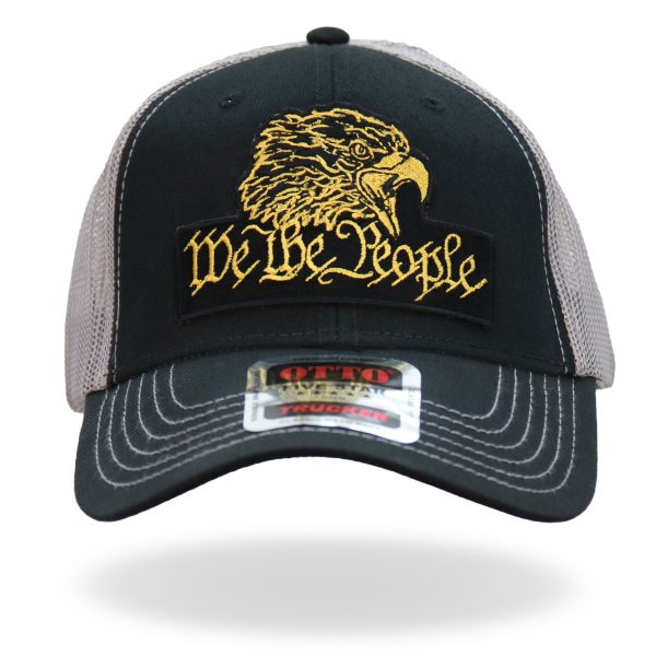Hot Leathers Black Gray and Yellow Trucker Hat We The People Eagle GSH1049 Cheap