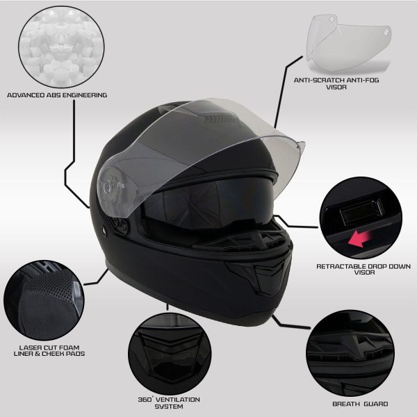 Milwaukee Helmets MPH9836DOT Sweeper Gloss Black Advanced Motorcycle Full Face Helmet Biker w  Drop Down Visor Sale - Image 2