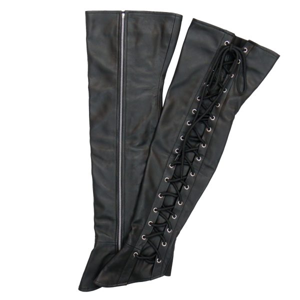 Hot Leathers LCU1003 Ladies Black Lambskin Leather Leggings with Black Side Lace Hot on Sale