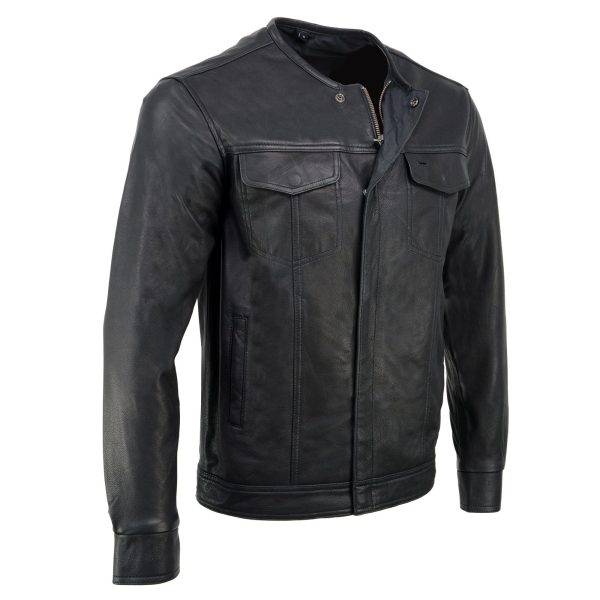 Milwaukee Leather MLM1607 Men s Collarless Black Premium Goat Skin Leather Casual Biker Shirt w  Dual Closure Hot on Sale