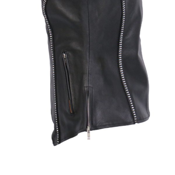 Hot Leathers VSL1016 Ladies Biker  Rhinestone  Black Leather Motorcycle Vest Online now - Image 2