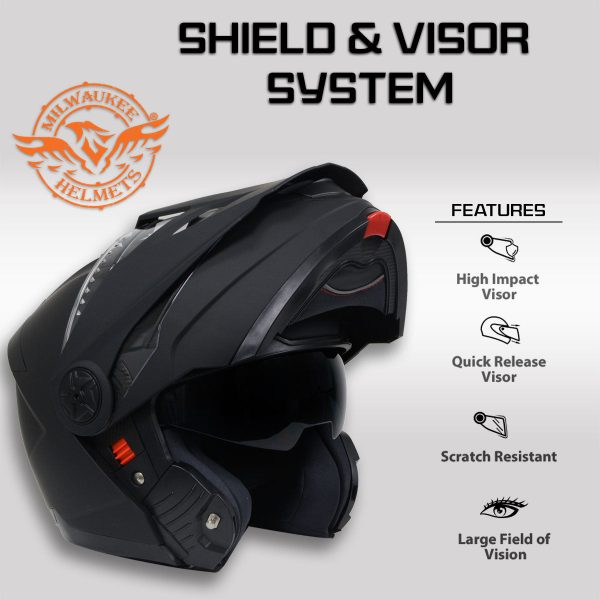 Milwaukee Helmets MPH9820DOT Flat Black Ominous Dual Sport Advanced Motorcycle Modular Helmet Biker For Discount - Image 5