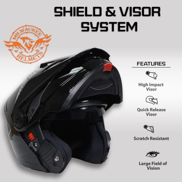 Milwaukee Helmets Gloss Black Ominous Dual Sport Advanced Motorcycle Modular Helmet DOT Approved MPH9821DOT Online Sale - Image 5