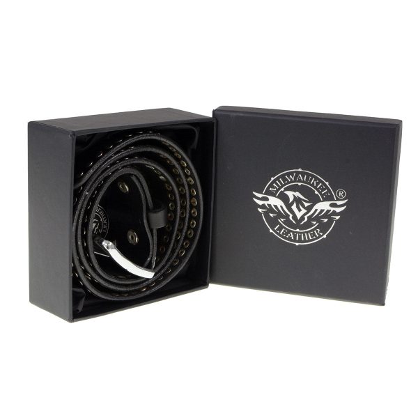 Milwaukee Leather MP7103 Men s Black Studs and Skulls Genuine Leather Belt with Buckle - 1.5 inches Wide For Cheap - Image 3