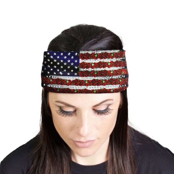 Milwaukee Leather | Bling Designed Wide Headbands-Headwraps for Women Biker Bandana with Flag Roses - MLA8021 For Cheap
