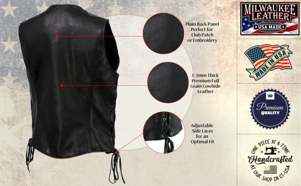 Milwaukee Leather USA MADE MLVSL5002 Women s Black Kitten Leather Motorcycle Vest with Side Laces on Sale - Image 5