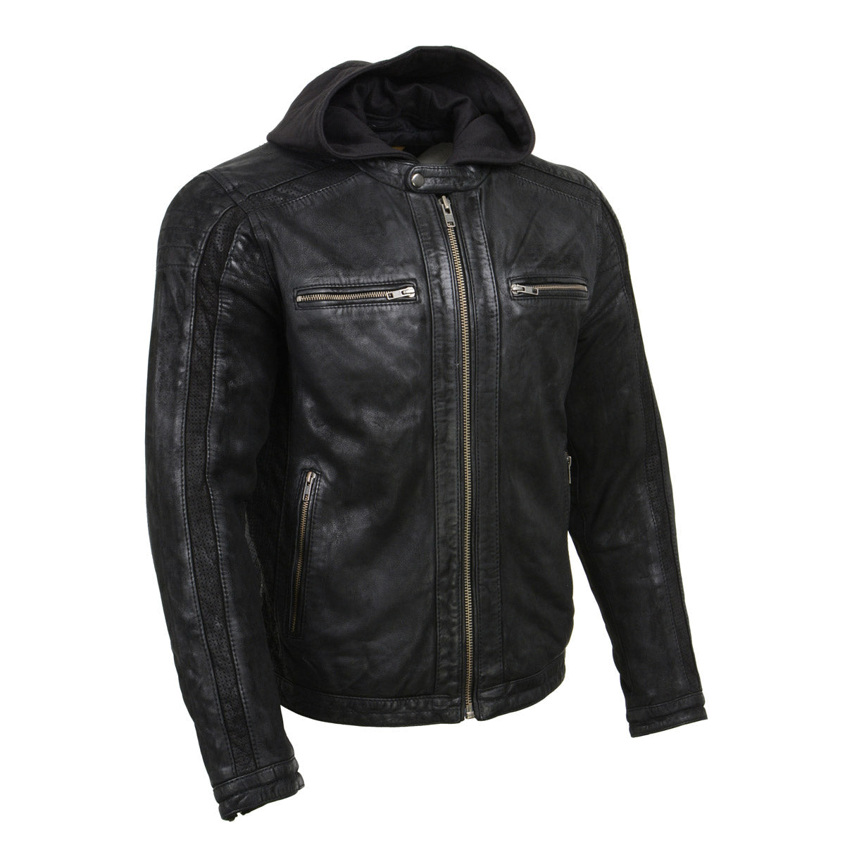 Milwaukee Leather Vintage SFM1807 Men s Black Premium Leather Hooded Jacket Online