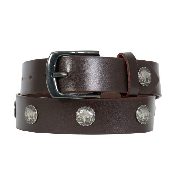 Hot Leathers Buffalo Nickel Brown Leather Belt For Sale