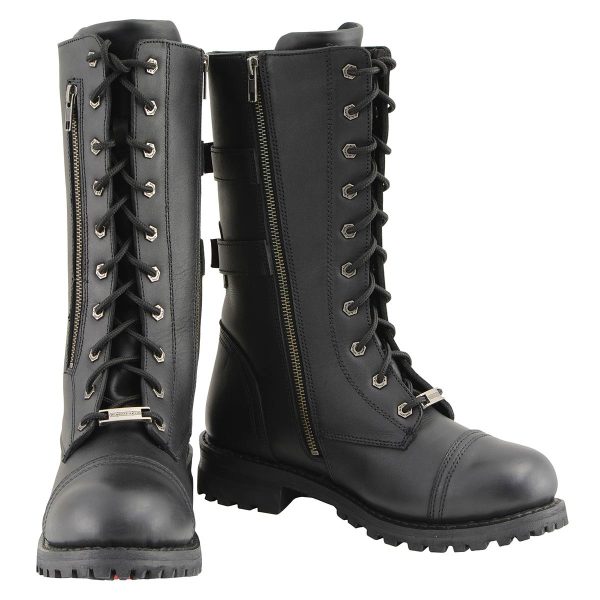 Milwaukee Leather Men’s 13-Inch-Tall Tactical Black Lace-Up Leather Boots Zipper w  Storage Pocket MBM9069 For Sale - Image 4