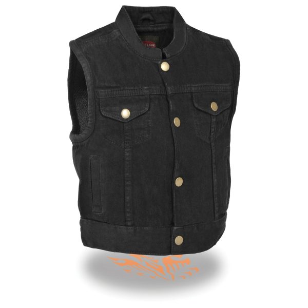 Milwaukee Leather MDK3920 Kids Black Denim Club Style Snap Front Vest Cheap