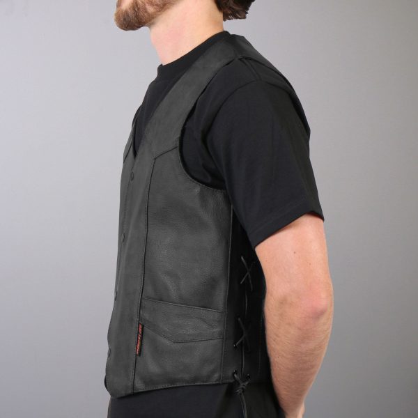 Hot Leathers VSM1015 Men s Black Heavyweight Motorcycle style Leather Biker Vest with Side Laces Sale - Image 2