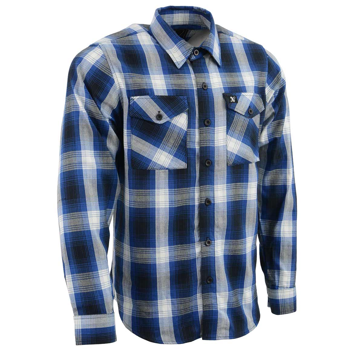 Milwaukee Leather Men s Flannel Plaid Shirt Blue and White Long Sleeve Cotton Button Down Shirt MNG11635 Online now