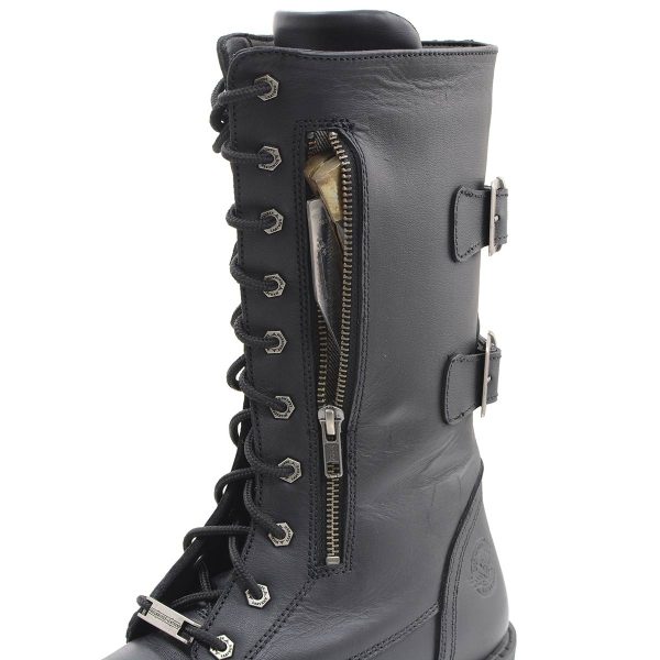 Milwaukee Leather Men’s 13-Inch-Tall Tactical Black Lace-Up Leather Boots Zipper w  Storage Pocket MBM9069 For Sale - Image 2